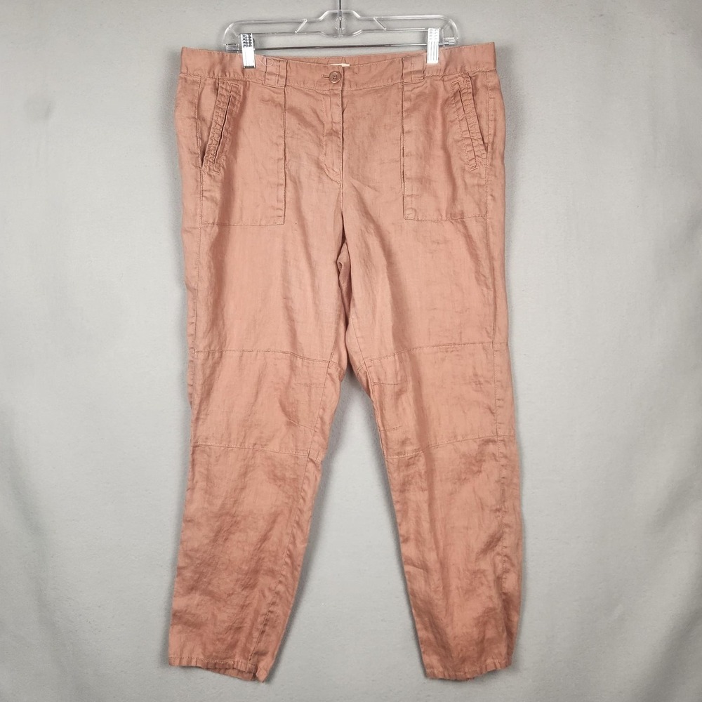 LOFT Chino Pants Womens 14 Pink Linen Ankle Tapered Pockets Button Solid‎ Casual
